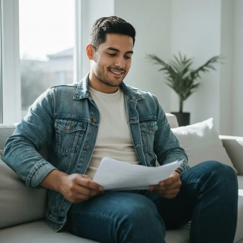 אדם מרוצה בודק את נתוני האשראי שלו