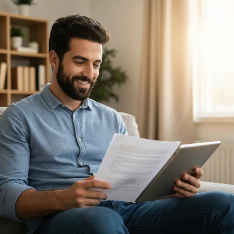 אישה ישראלית מרוצה בודקת תנאי הלוואה