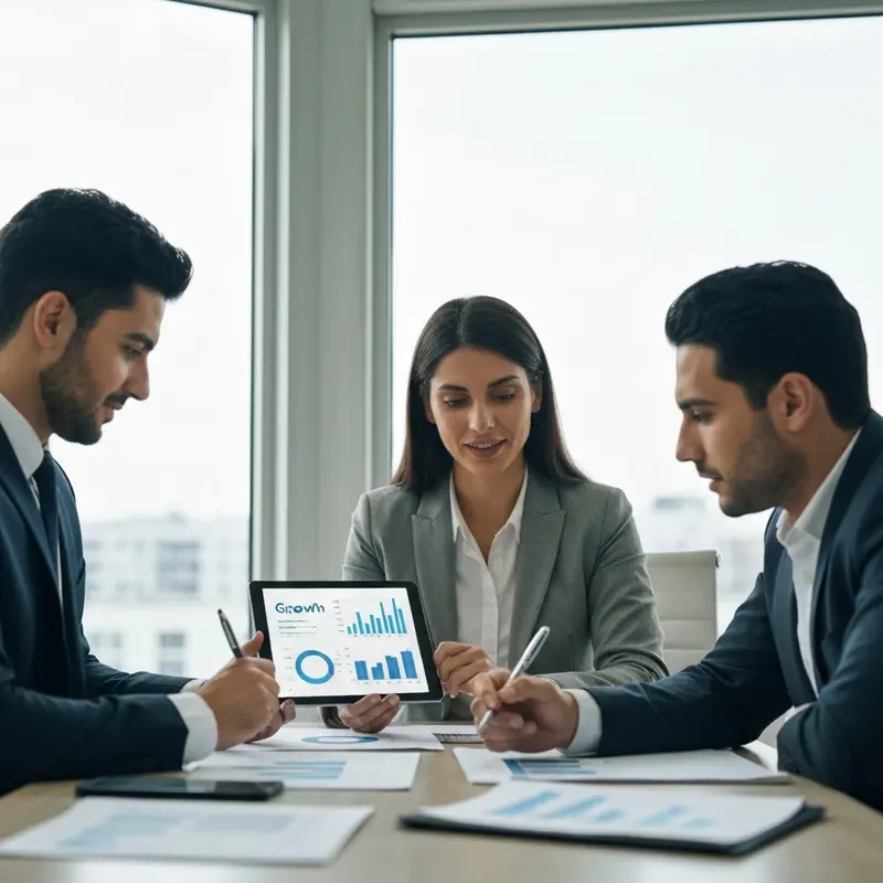 איש עסקים במשרד מודרני בוחן אפשרויות הלוואה על חשבון הפנסיה.