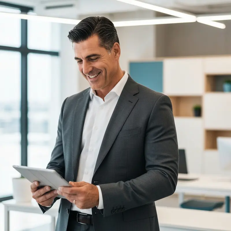 איש עסקים עם חיוך רחב, הלוואה על חשבון קרן השתלמות