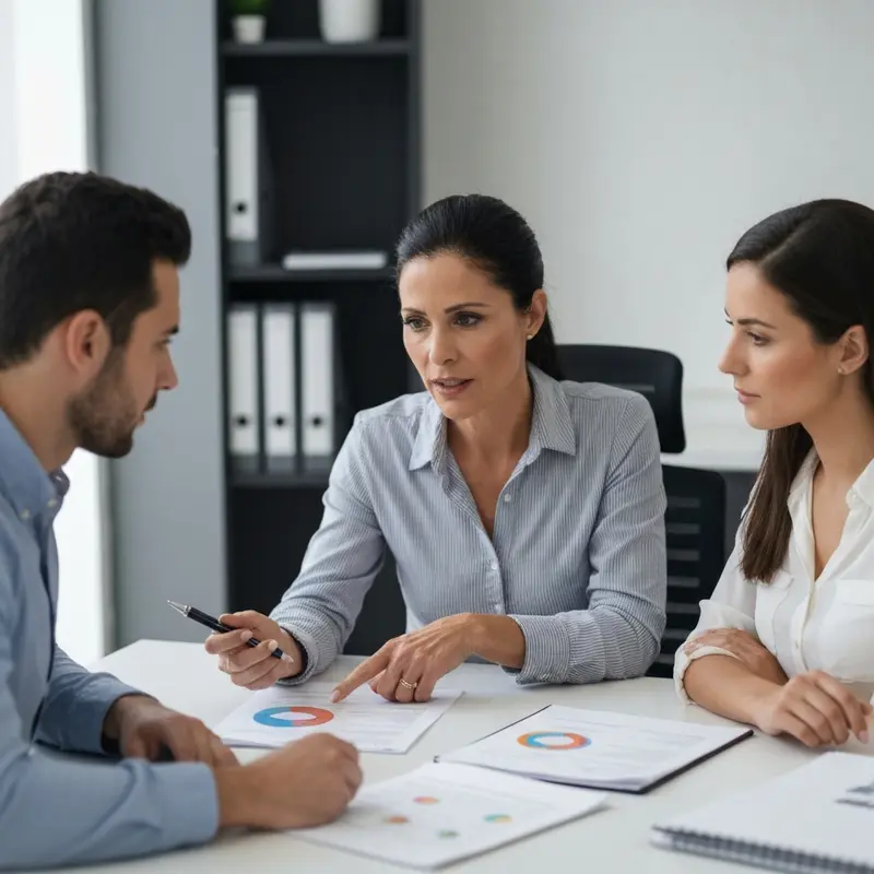 זוג ישראלי צעיר חותם על מסמכים עם בנקאי משכנתאות