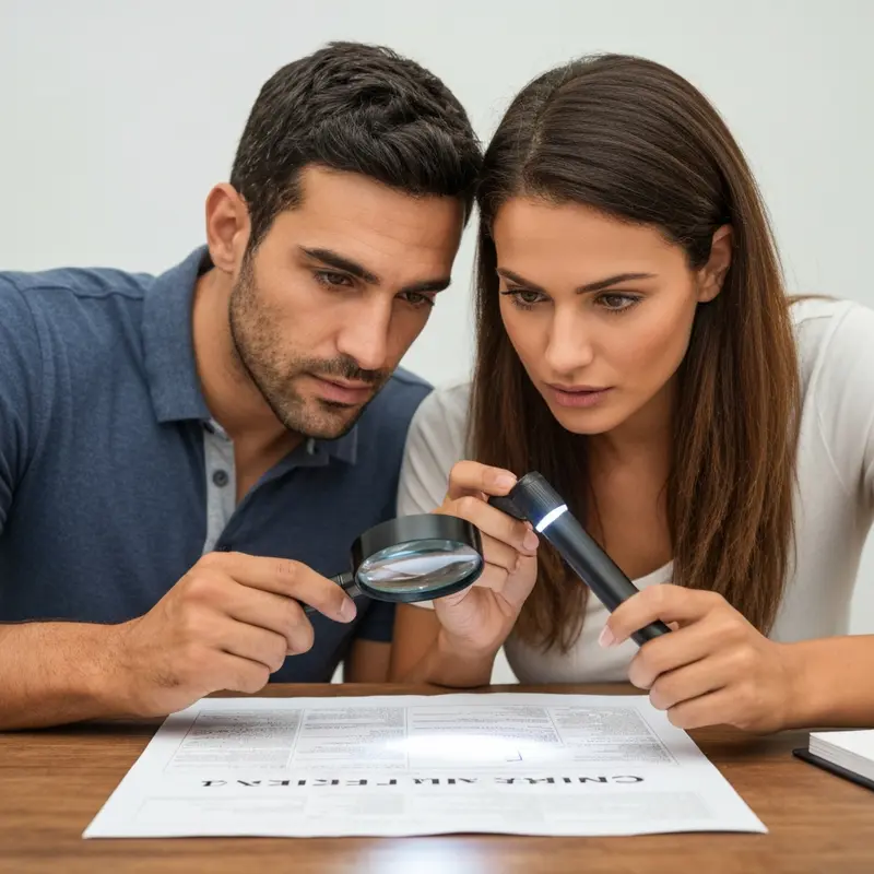 זוג ישראלי קורא מסמכים עם פנס.