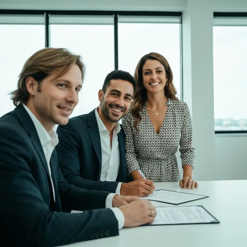 זוג ישראלי שמח חותם על מסמכי מימון להון עצמי למשכנתא