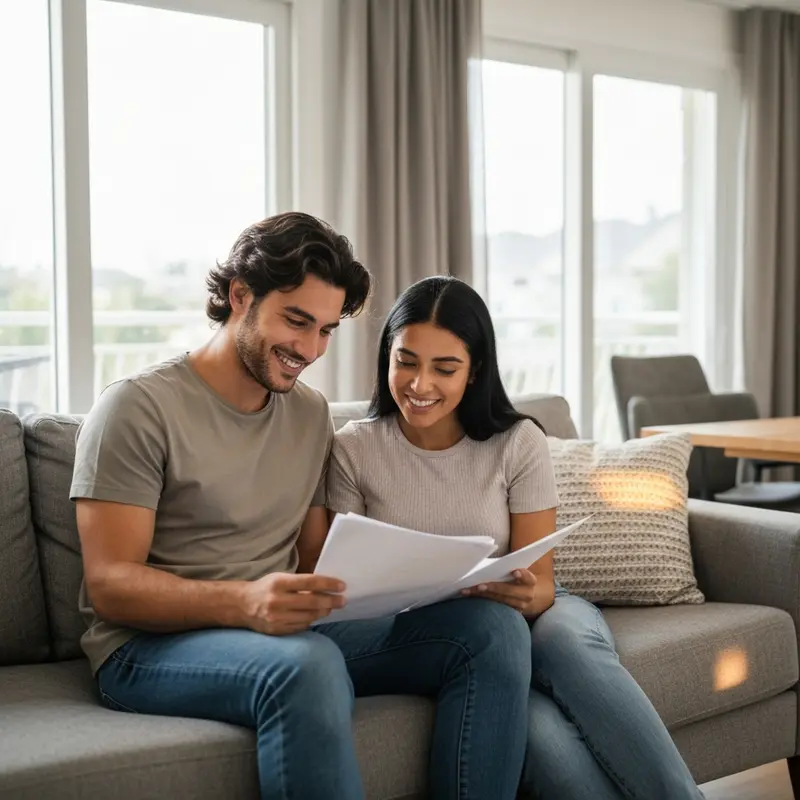 זוג צעיר מאושר עם מימון הון עצמי לדירה