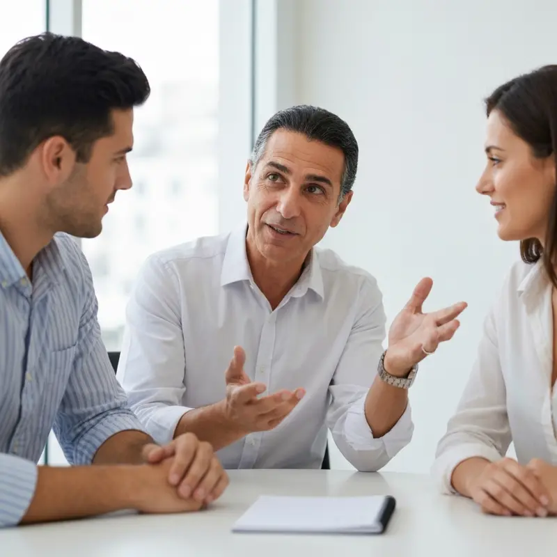 יועץ משכנתאות מסביר לזוג על מסלולי ריבית