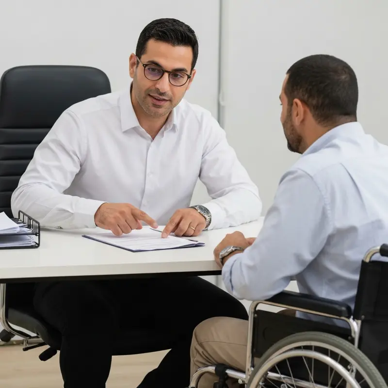 יועץ פיננסי ישראלי מסביר זכויות ללקוח בכיסא גלגלים