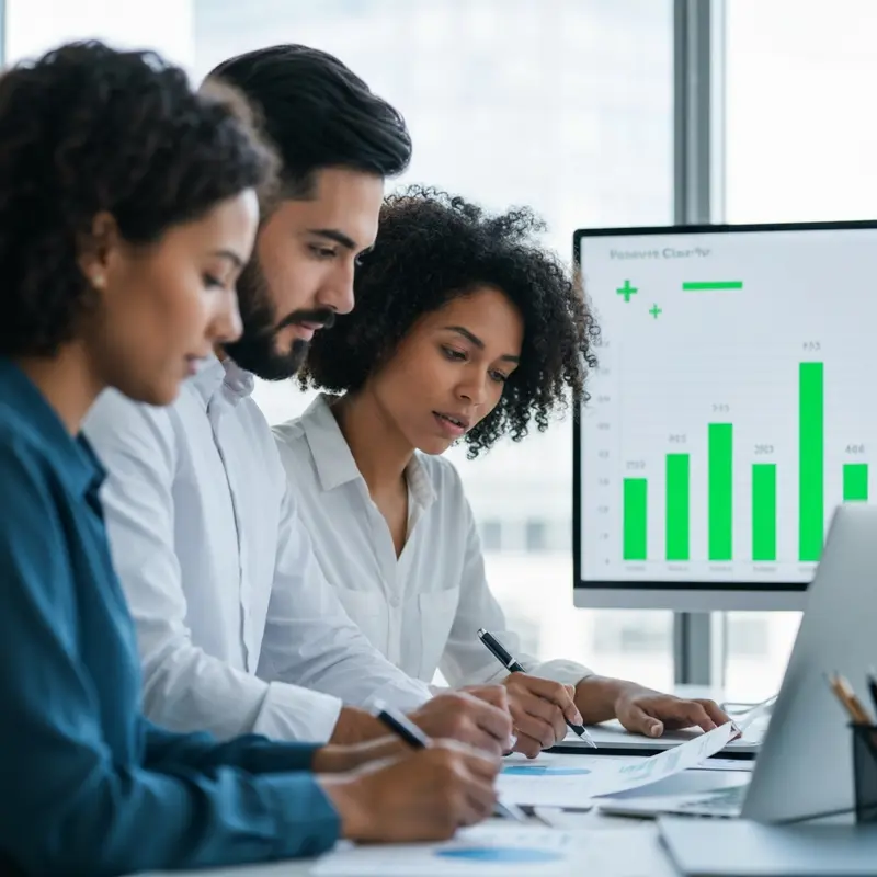 מנהלים בחדר ישיבות מנתחים תזרים מזומנים והלוואה לסגירת מינוס