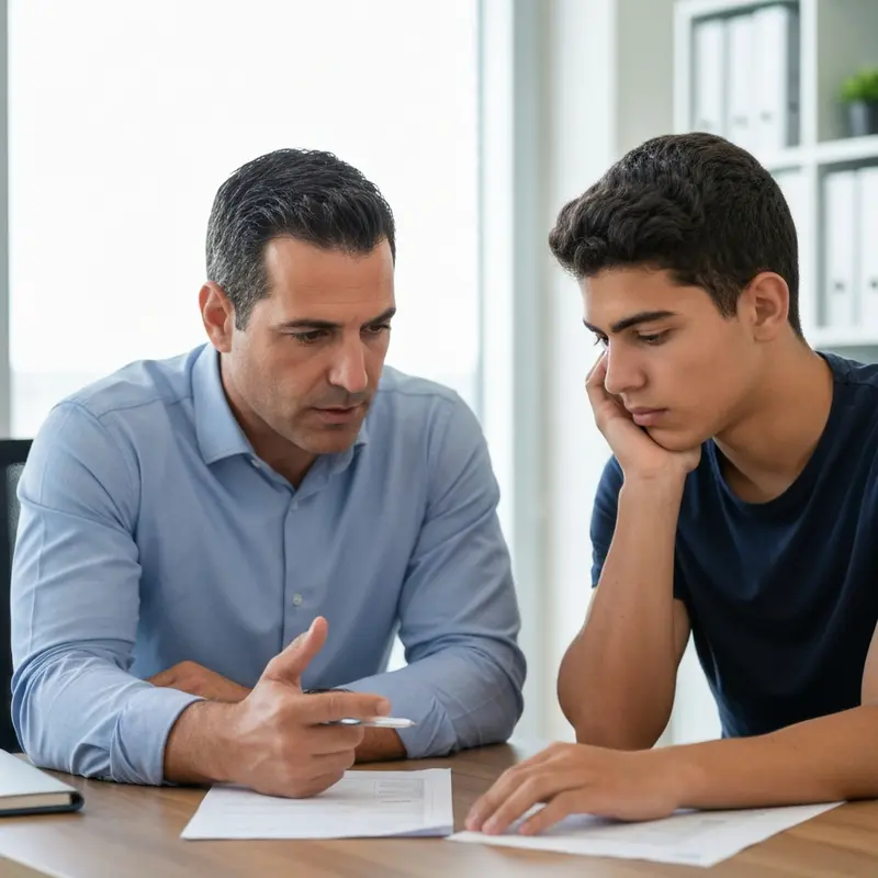 סטודנט צעיר מדבר עם יועץ פיננסי על הטבות אקדמיות