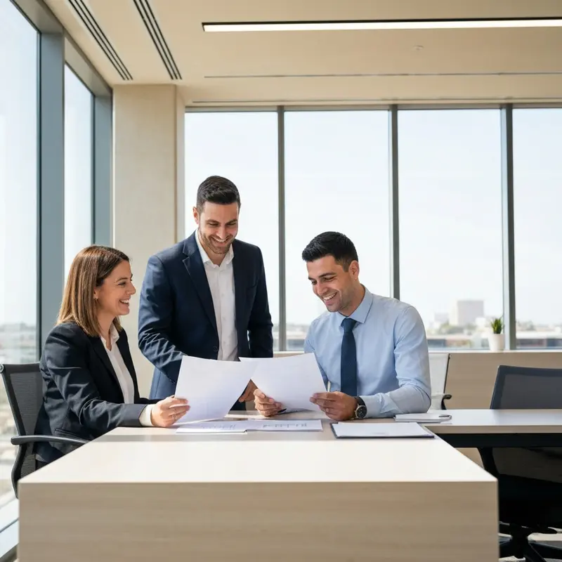 צוות עסקי ישראלי בוחן מסמכים של הלוואה בערבות המדינה