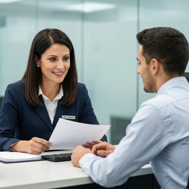 צעיר ישראלי מגיש מסמכים לבנקאית