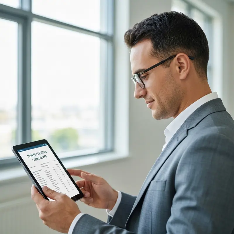 איש עסקים בודק את דוח נתוני אשראי על טאבלט