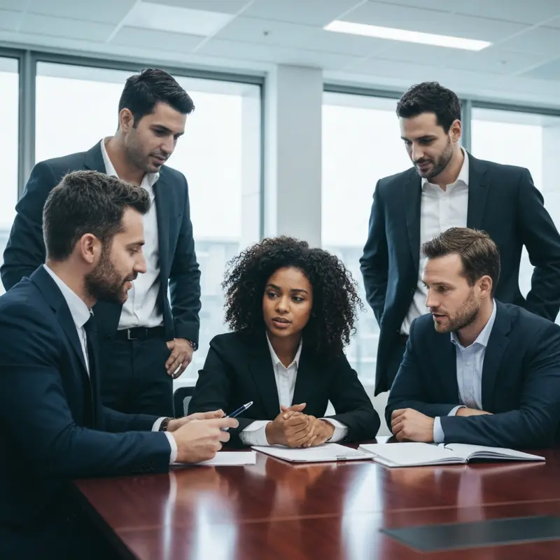 אנשי עסקים מרוצים דנים על אשראי עסקי במשרד מודרני