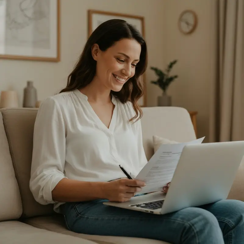 אישה ישראלית מחייכת מגישה בקשת הלוואה אונליין