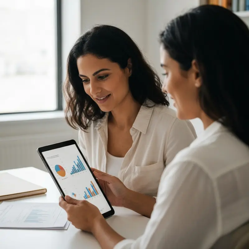 אישה ישראלית מרוצה בודקת תנאי הלוואה