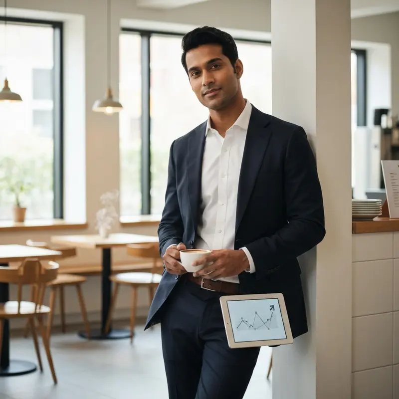 סטודנט צעיר רגוע ונינוח בבית קפה