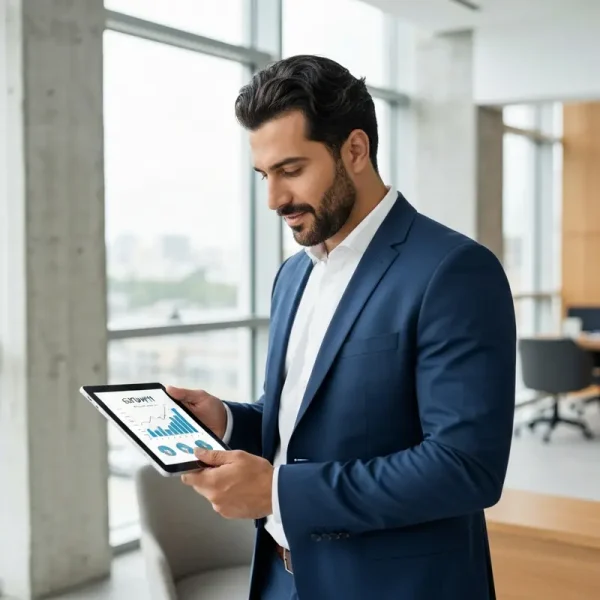 איחוד הלוואות: איש עסקים רגוע בודק דוחות פיננסיים