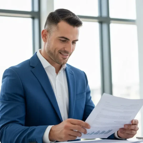 איש עסקים בעל מראה ישראלי בודק מסמכי הלוואה ללא ערבים