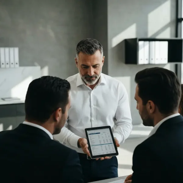 איש עסקים בעל מראה ישראלי בוחן אפשרויות מימון חוץ בנקאי מול בנקאי