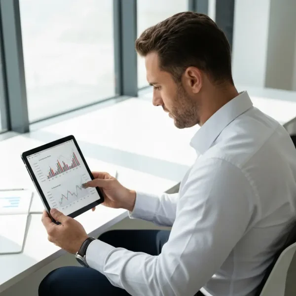 איש עסקים ממוצא ים תיכוני בוחן חיווי אשראי שלילי