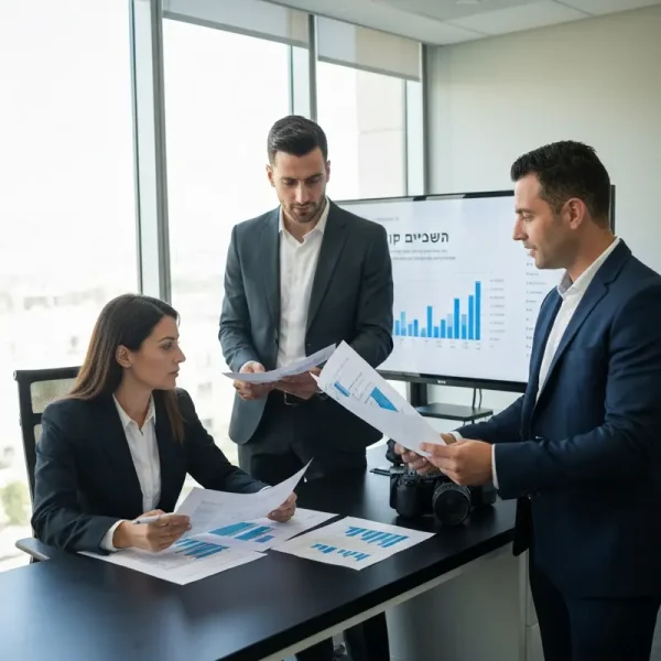 איש עסקים מרוצה בודק נתוני הלוואה חוץ בנקאית