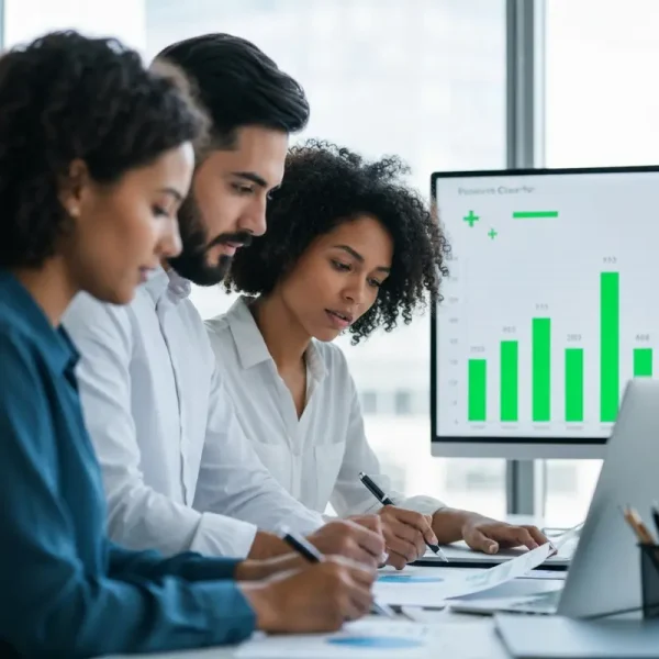 מנהלים בחדר ישיבות מנתחים תזרים מזומנים והלוואה לסגירת מינוס