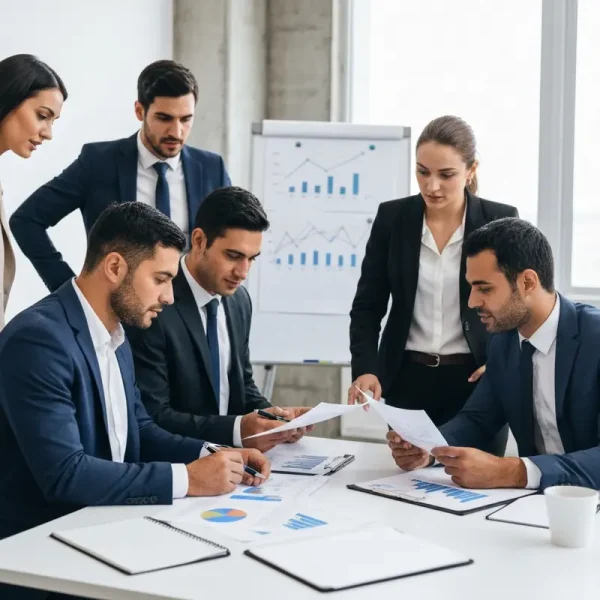 צוות מייעץ על הלוואות חברתיות בסביבה מקצועית